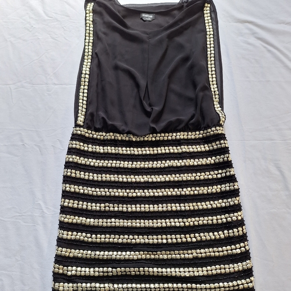 Bebe Black Beaded Metallic Gold Sleeveless Dress, 8 - Picture 2 of 13